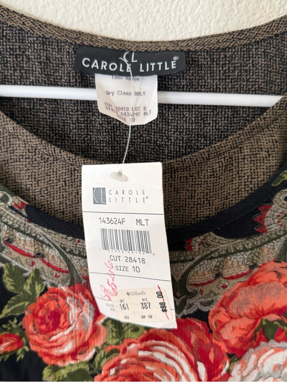 Carole Little Floral Boho Tunic Top Size 10 Sheer Overlay Cottagecore New Hippie - Picture 2 of 7